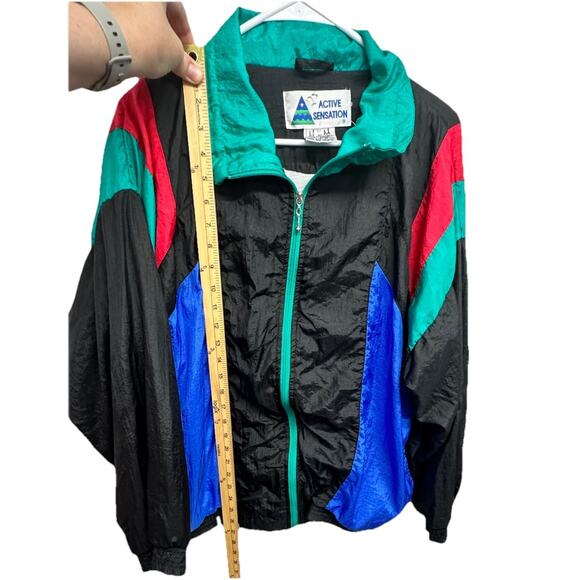 Vintage 80s 90s Windbreaker Size Large Active Sensations Track Suit Jacket Black - Picture 4 of 9